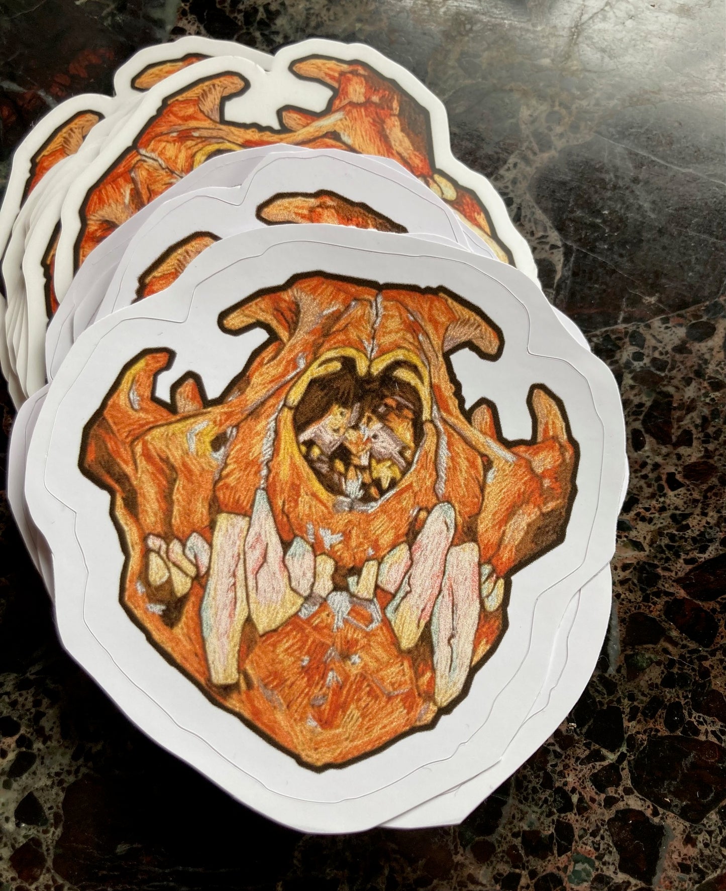 Orange Cougar Skull Sticker - 3"