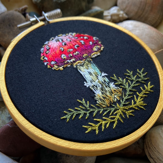 Amanita Mushroom Hand Embroidery - 3"