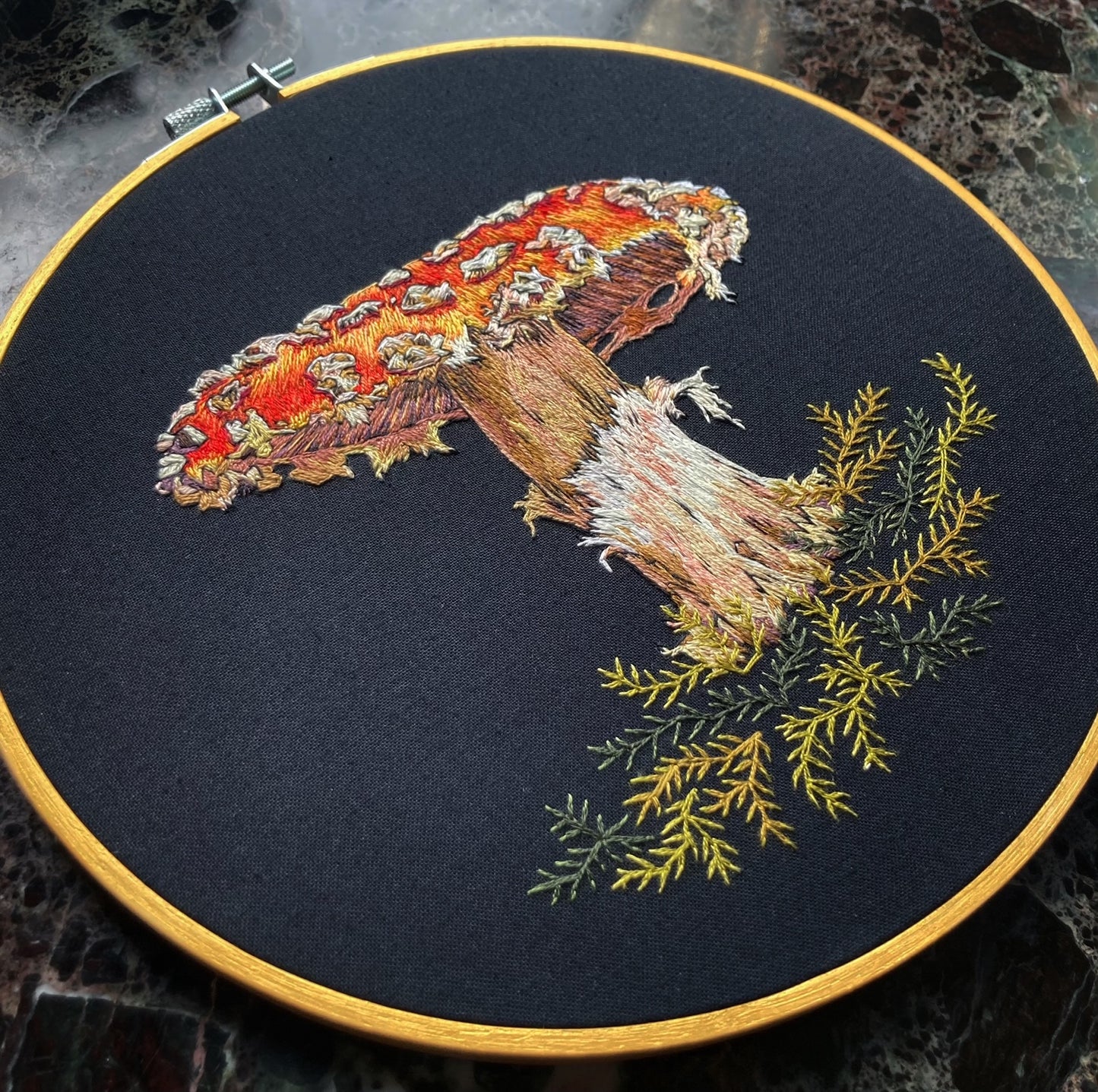 Shaggy Amanita Mushroom Hand Embroidery - 8"