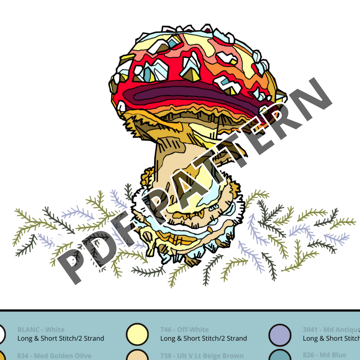 PDF DOWNLOAD Hand Embroidery Pattern - Amanita Muscaria Mushroom