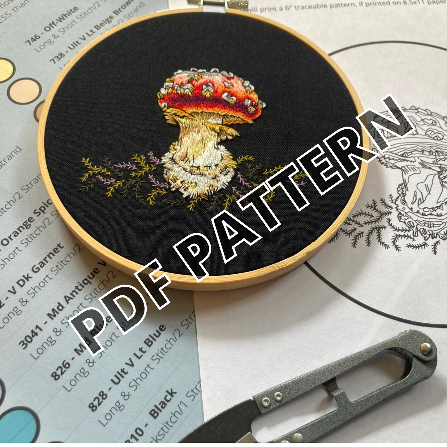 PDF DOWNLOAD Hand Embroidery Pattern - Amanita Muscaria Mushroom