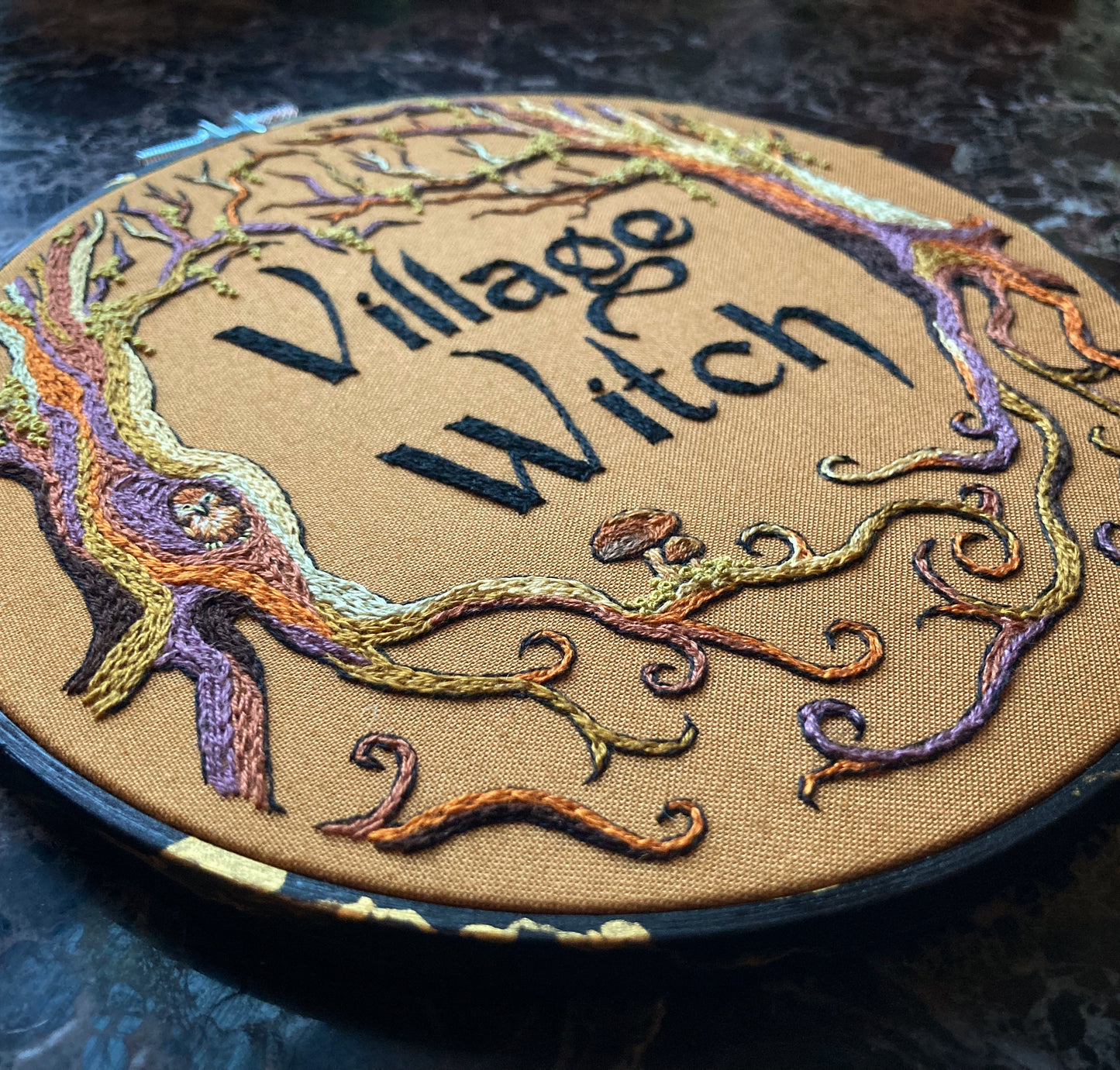 Village Witch Trees and Roots Hand Embroidery - 7"