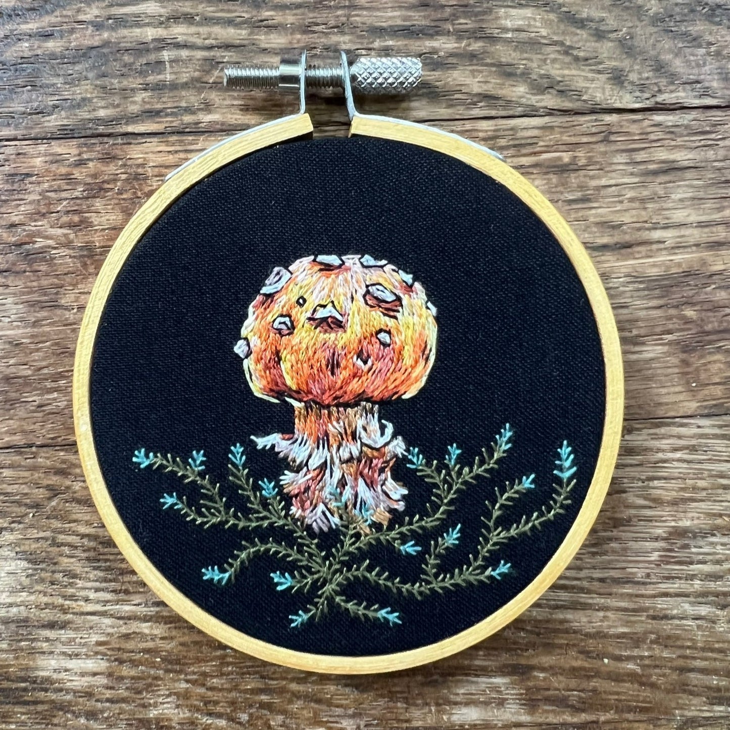 Button Amanita Mushroom Hand Embroidery - 3"