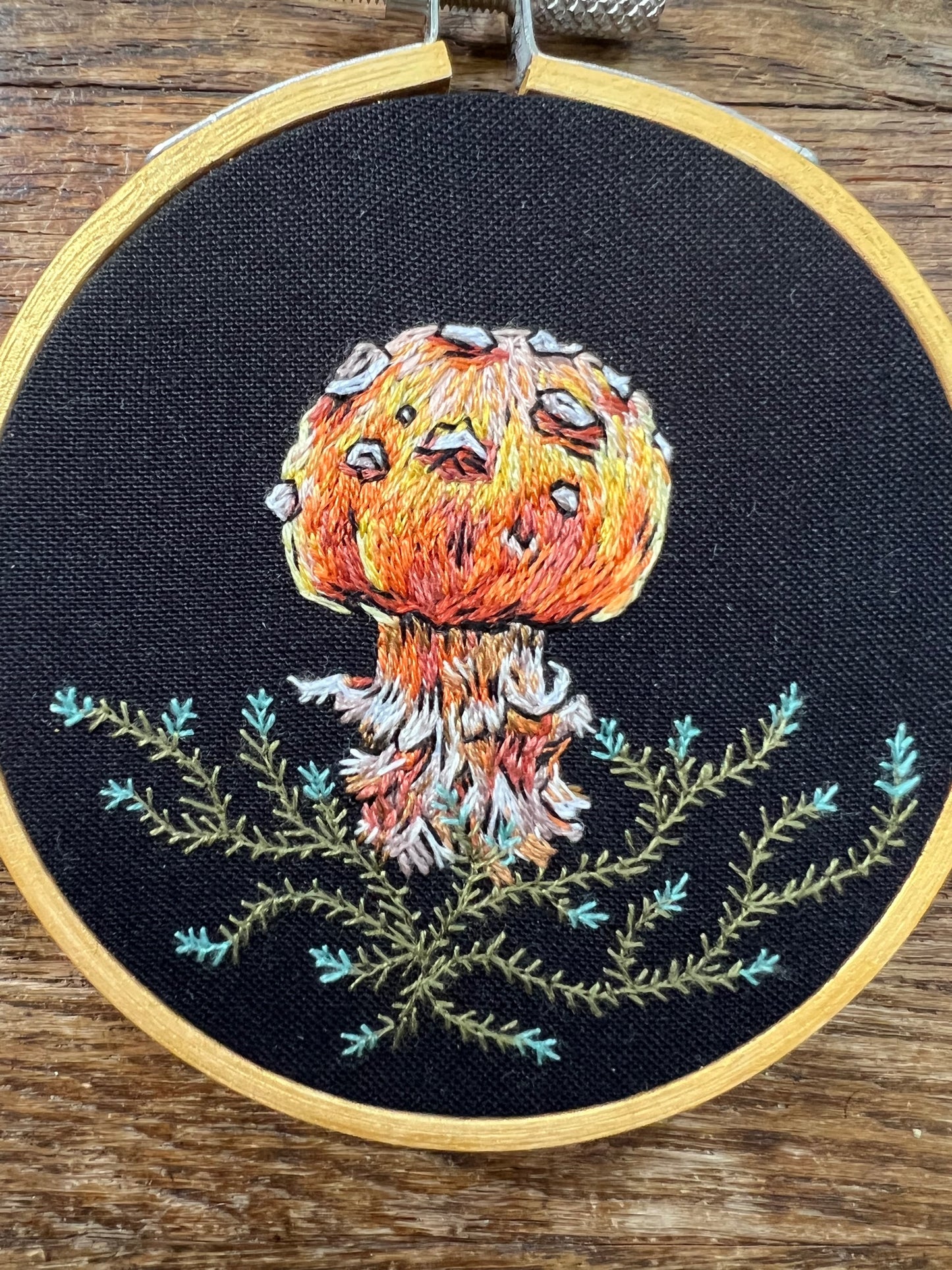 Button Amanita Mushroom Hand Embroidery - 3"