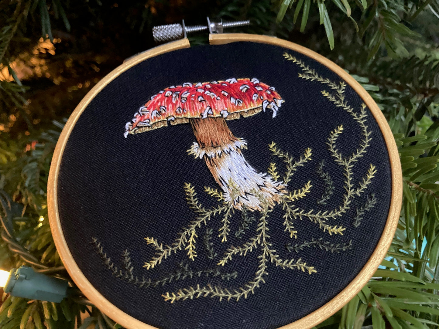 Amanita Mushroom Hand Embroidery - 4"