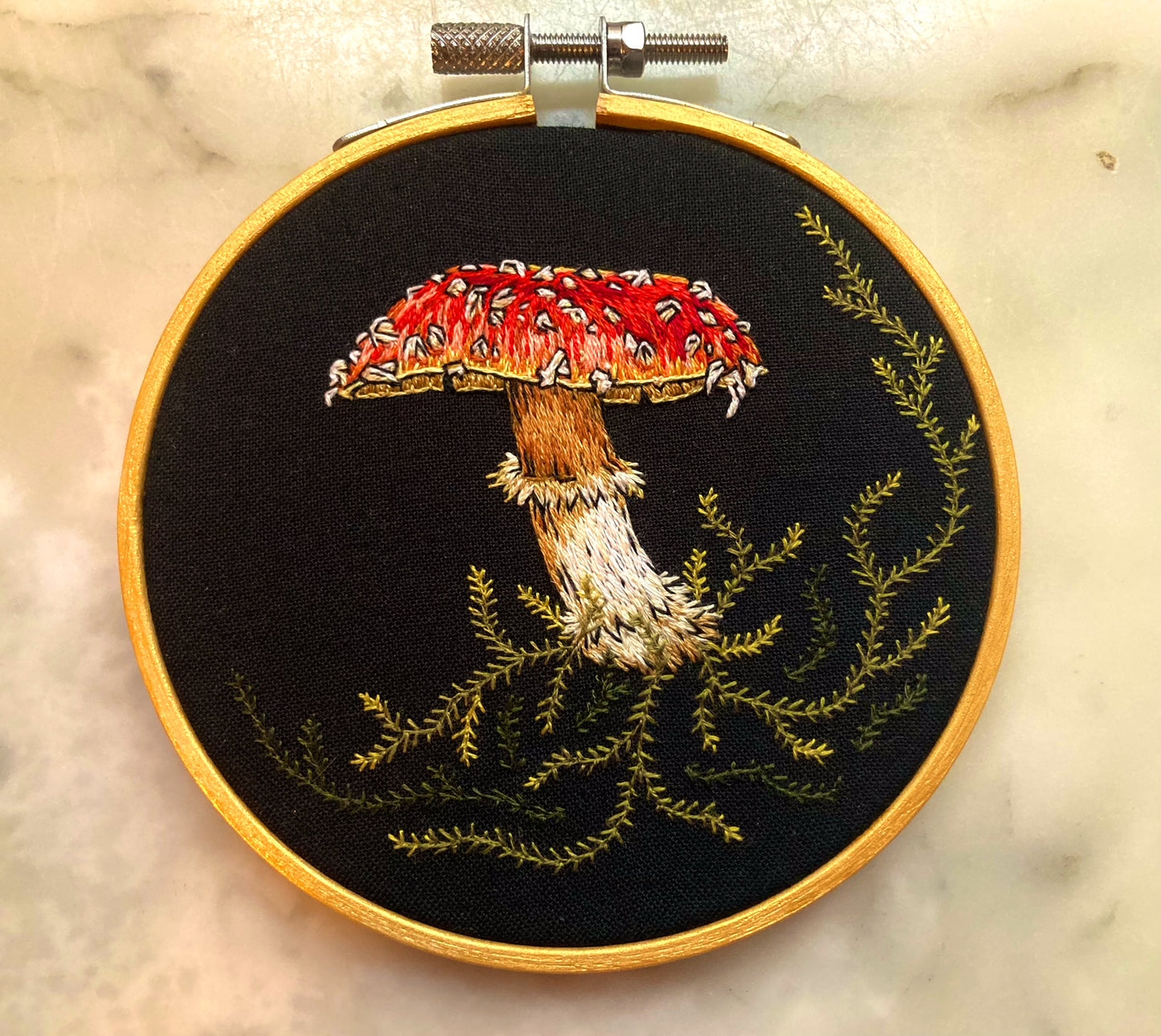 Amanita Mushroom Hand Embroidery - 4"