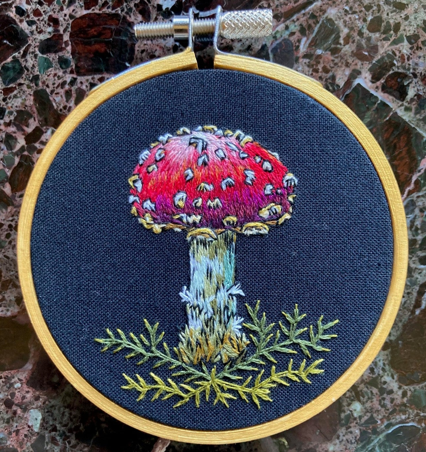 Amanita Mushroom Hand Embroidery - 3"