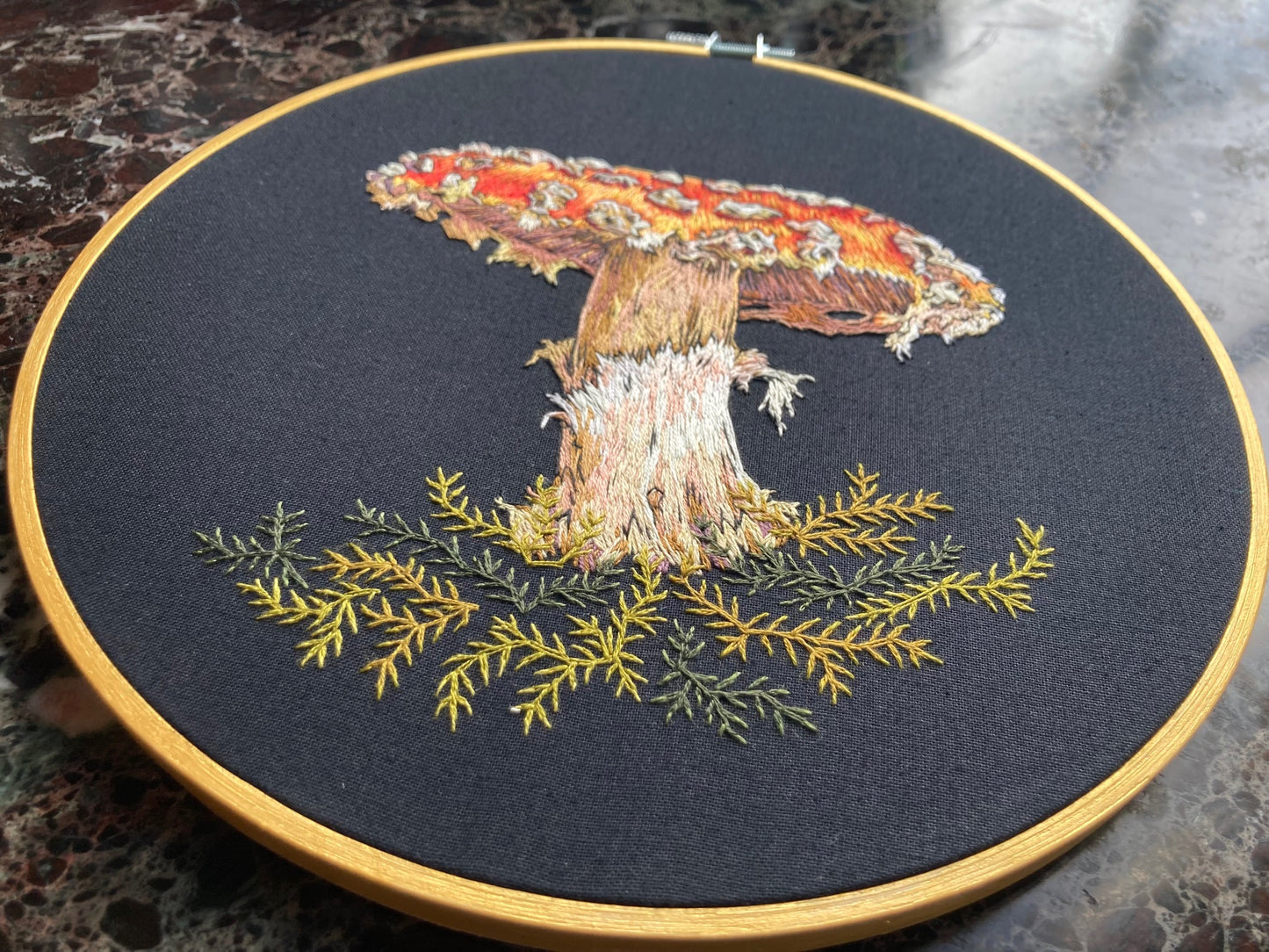 Shaggy Amanita Mushroom Hand Embroidery - 8"