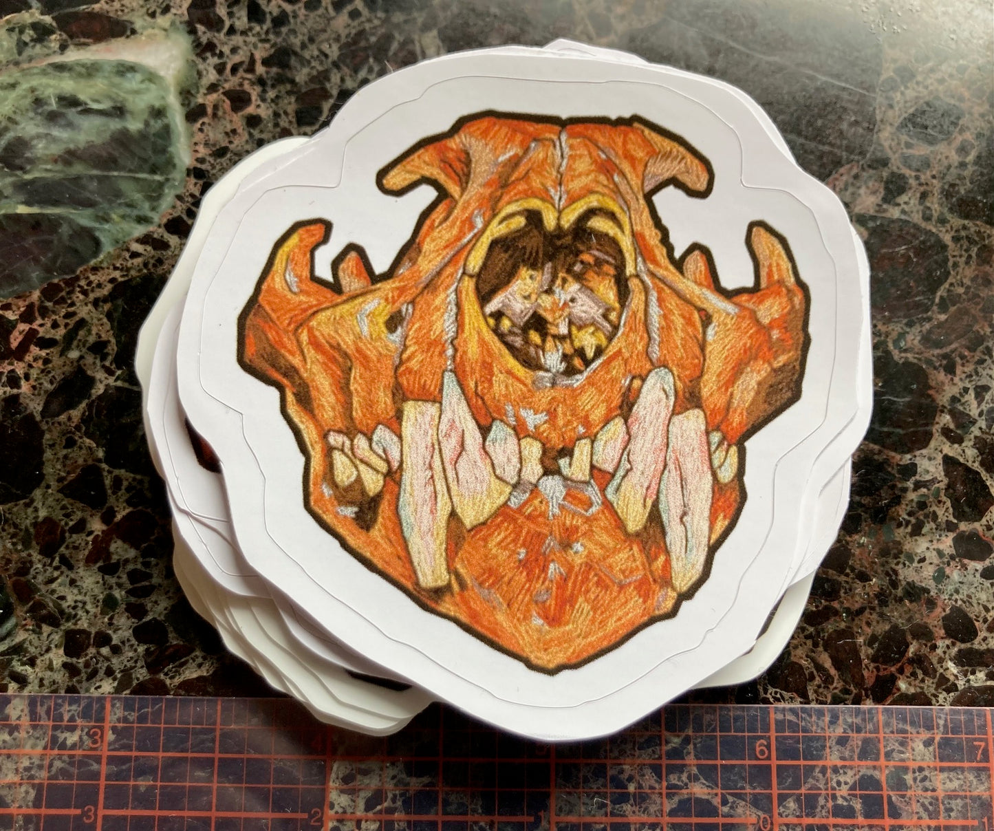 Orange Cougar Skull Sticker - 3"